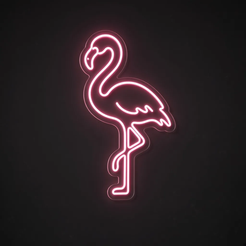 Pink Flamingo LED neon sign in pink on a clear cut-to-shape acrylic backboard