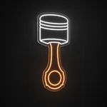 Néon LED Piston em branco frio e laranja sobre placa de acrílico transparente recortada