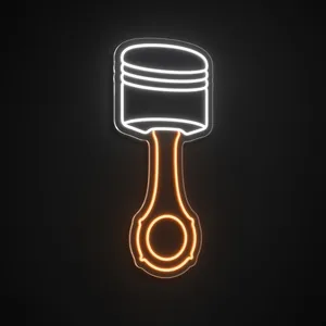 Neon LED Piston bianco freddo e arancione su pannello in plexiglass trasparente sagomato