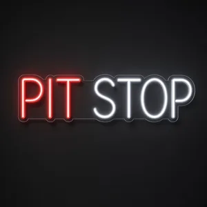 Néon LED Pit Stop rouge et blanc froid, sur plaque en acrylique transparent découpée à la forme