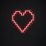 Néon LED Pixel Heart rouge, sur plaque en acrylique transparent découpée à la forme