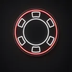 Πινακίδα νέον LED Poker Chip σε κόκκινο και ψυχρό λευκό, σε διάφανο ακρυλικό κομμένο στο σχήμα