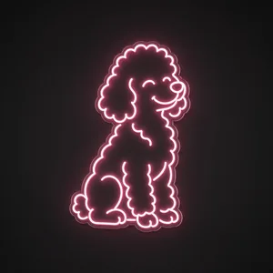Néon LED Poodle rose, sur plaque en acrylique transparent découpée à la forme