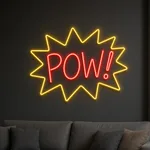 Pow LED neon sign switched on in a real interior
