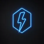 Néon LED Power Bolt em azul néon sobre placa de acrílico transparente recortada