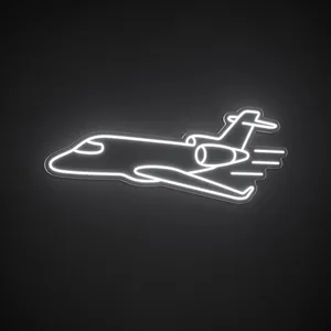 Private Jet LED neon sign in cool white on a clear cut-to-shape acrylic backboard