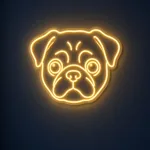 Brandend LED-neonbord Pug in een interieur