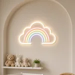 Brandend LED-neonbord Rainbow Cloud in een interieur