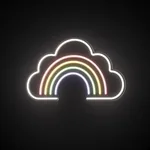 LED-neonbord Rainbow Cloud in warmwit, roze, warmgeel, groen en paars op transparante acrylplaat, op vorm gesneden