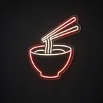Néon LED Ramen Bowl rouge et blanc chaud, sur plaque en acrylique transparent découpée à la forme
