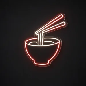 Neon LED Ramen Bowl rosso e bianco caldo su pannello in plexiglass trasparente sagomato