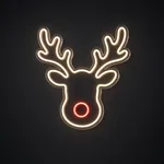 Reindeer LED neon sign in warm white and red on a clear cut-to-shape acrylic backboard