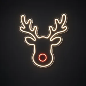 Neon LED Reindeer bianco caldo e rosso su pannello in plexiglass trasparente sagomato