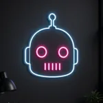 Néon LED Robot Head allumé, mis en situation dans un intérieur