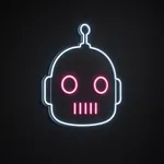 Néon LED Robot Head bleu neon et rose, sur plaque en acrylique transparent découpée à la forme