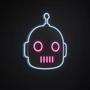 Neon LED Robot Head blu neon e rosa su pannello in plexiglass trasparente sagomato