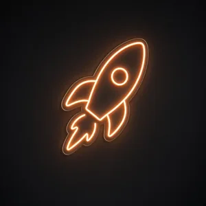 Néon LED Rocket orange, sur plaque en acrylique transparent découpée à la forme