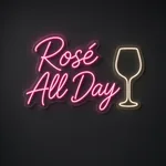 LED-Neonschild Rosé All Day in Rosa und Warmweiß auf transparenter, konturgeschnittener Acrylplatte