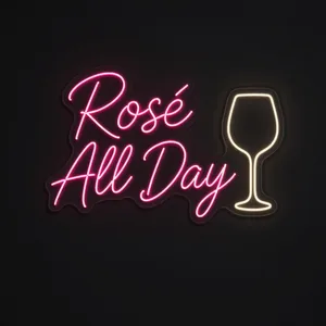 Neon LED Rosé All Day (róż i ciepła biel) na przezroczystej płycie akrylowej wyciętej po konturze