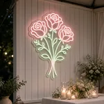 Néon LED Rose Bouquet aceso num ambiente interior