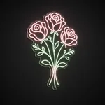 Néon LED Rose Bouquet em rosa e verde sobre placa de acrílico transparente recortada