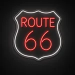 Néon LED Route 66 blanc froid et rouge, sur plaque en acrylique transparent découpée à la forme