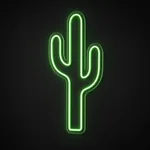 Neón LED Saguaro en verde sobre placa de acrílico transparente recortada a medida
