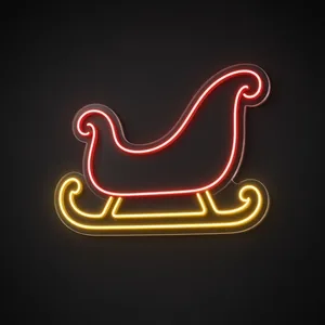 Neon LED Santa Sleigh rosso e giallo caldo su pannello in plexiglass trasparente sagomato