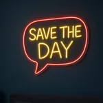 Brandend LED-neonbord Save the Day in een interieur