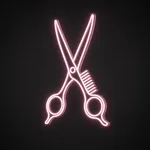 Néon LED Scissors and Comb rose, sur plaque en acrylique transparent découpée à la forme