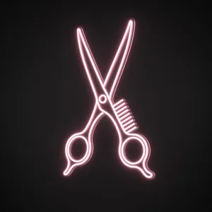 Néon LED Scissors and Comb rose, sur plaque en acrylique transparent découpée à la forme