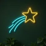 Neon LED Shooting Star acceso, ambientato in un interno