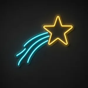 Neon LED Shooting Star giallo caldo e turchese su pannello in plexiglass trasparente sagomato