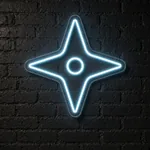 Leuchtendes LED-Neonschild Shuriken in einem Wohnraum