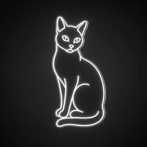 Néon LED Siamese Cat blanc froid, sur plaque en acrylique transparent découpée à la forme