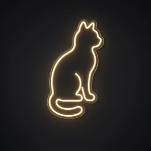 Néon LED Sitting Cat em branco quente sobre placa de acrílico transparente recortada