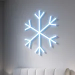 Snowflake LED neon sign switched on in a real interior
