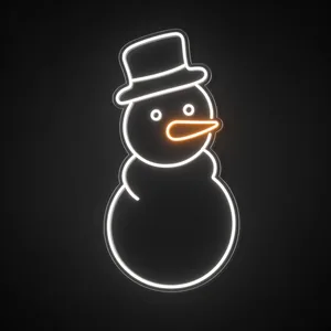 Neon LED Snowman bianco freddo e arancione su pannello in plexiglass trasparente sagomato