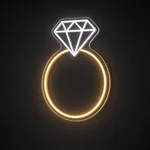 Néon LED Solitaire Ring jaune chaud et blanc froid, sur plaque en acrylique transparent découpée à la forme