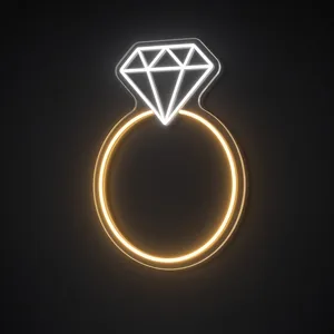 Neon LED Solitaire Ring giallo caldo e bianco freddo su pannello in plexiglass trasparente sagomato