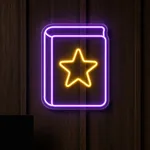 Neon LED Spell Book acceso, ambientato in un interno