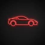 Néon LED Sports Car rouge, sur plaque en acrylique transparent découpée à la forme