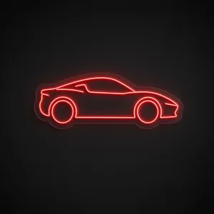 Sports Car LED neon sign in red on a clear cut-to-shape acrylic backboard