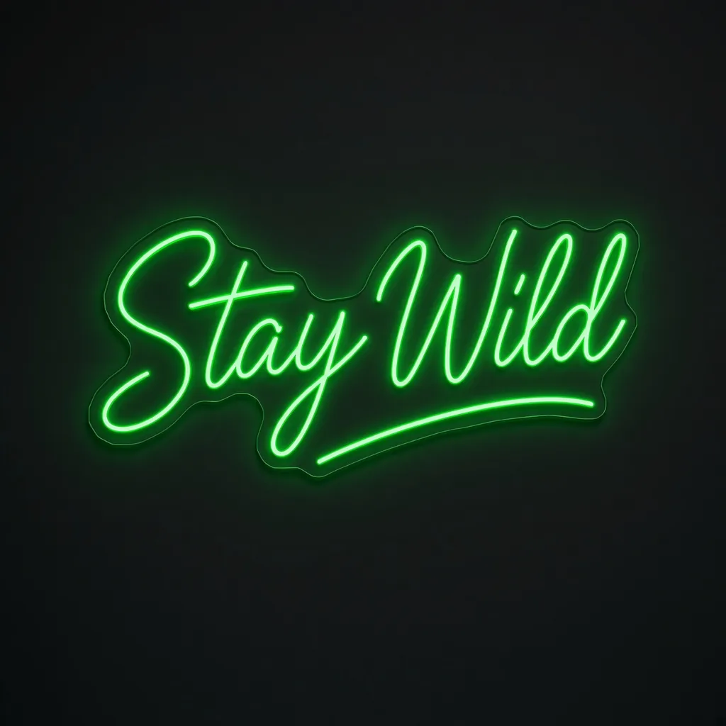 Neon LED Stay Wild (zieleń) na przezroczystej płycie akrylowej wyciętej po konturze
