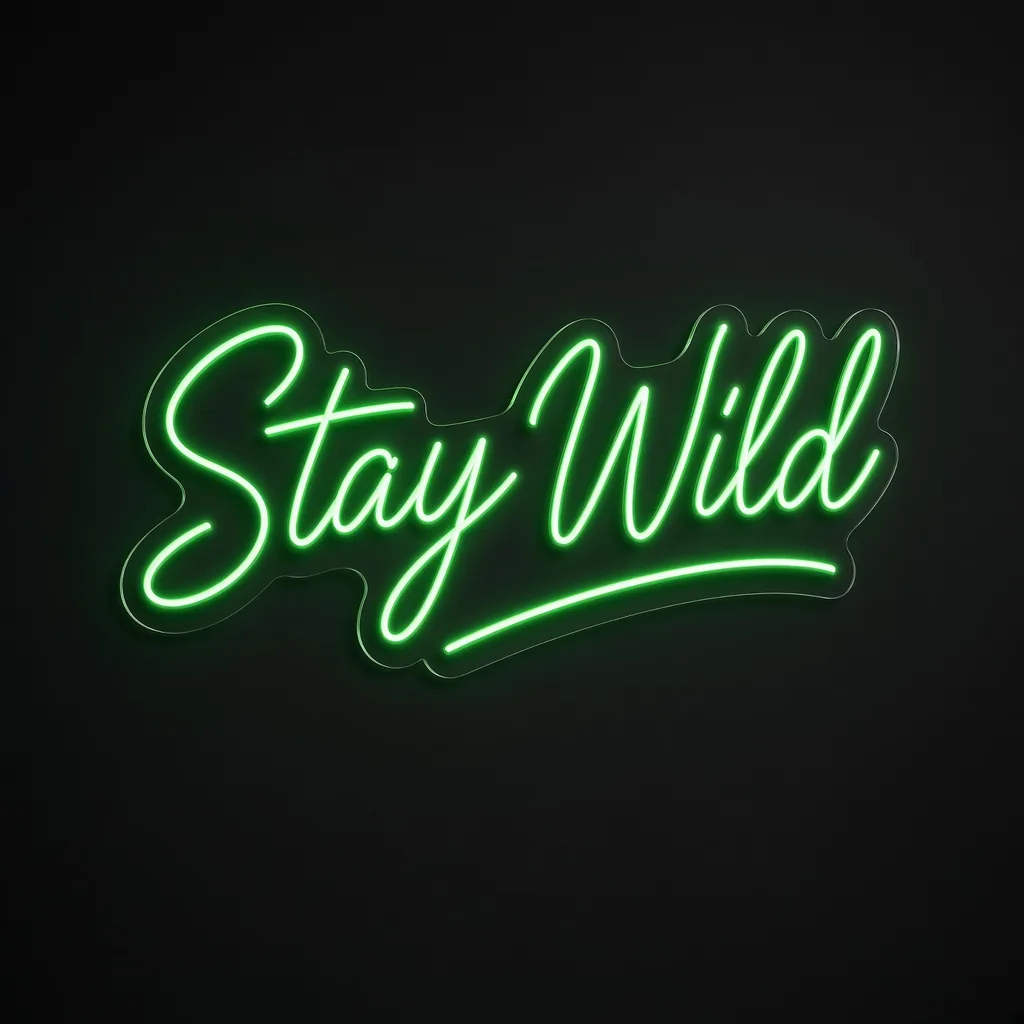LED-Neonschild Stay Wild in Grün auf transparenter, konturgeschnittener Acrylplatte