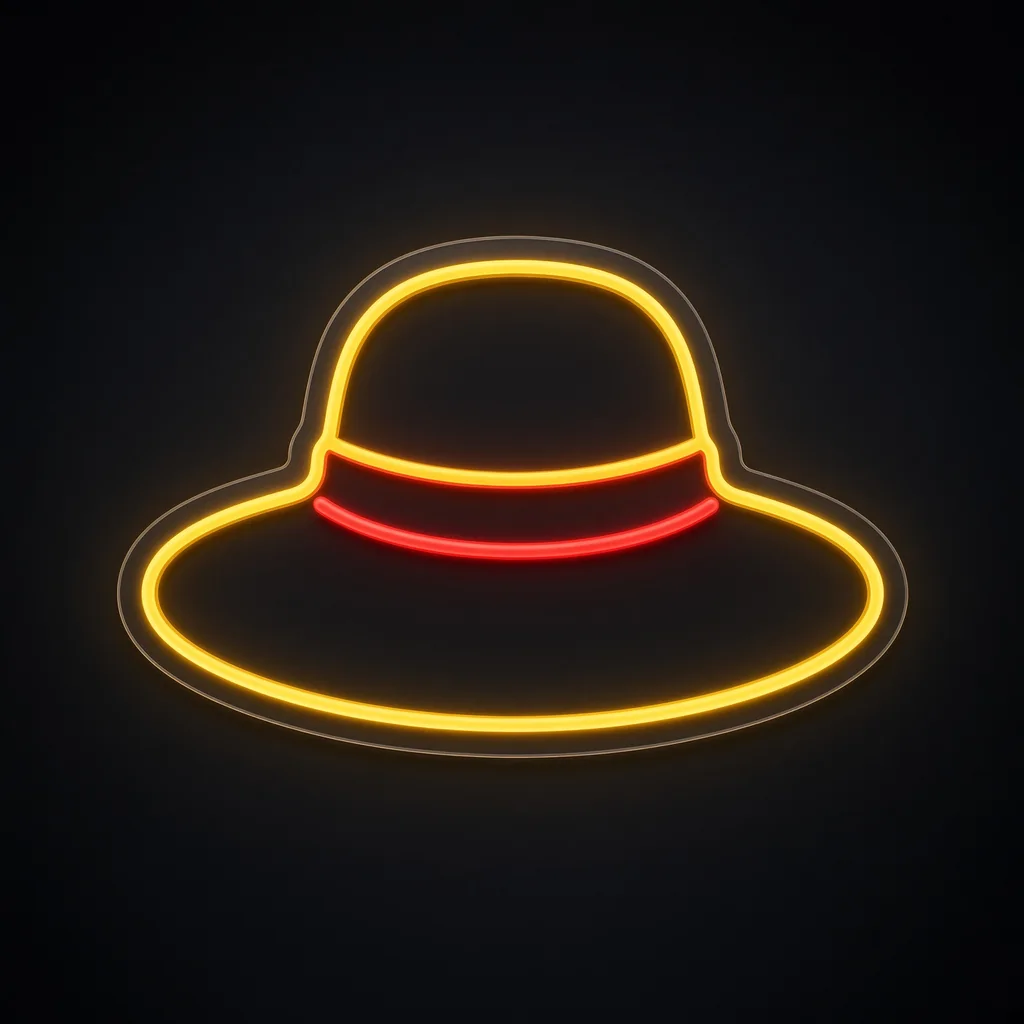 Πινακίδα νέον LED Straw Hat σε θερμό κίτρινο και κόκκινο, σε διάφανο ακρυλικό κομμένο στο σχήμα