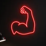 Brandend LED-neonbord Strong Arm in een interieur