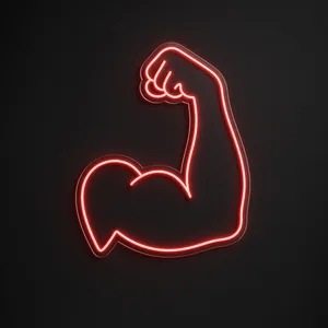 Strong Arm LED neon sign in red on a clear cut-to-shape acrylic backboard