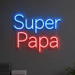 Αναμμένη πινακίδα νέον LED Super Papa σε εσωτερικό χώρο