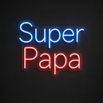 Πινακίδα νέον LED Super Papa σε νέον μπλε και κόκκινο, σε διάφανο ακρυλικό κομμένο στο σχήμα